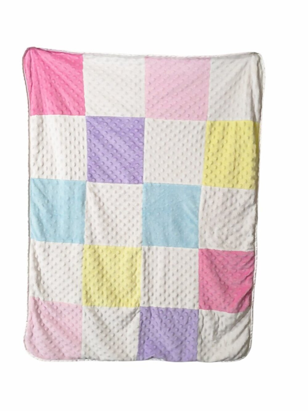 Circo Minky Dots Patchwork Squares Pink Sherpa Lovey Security Blanket 30" X 39"